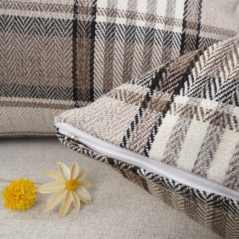 YOUR SMILE Set of 2 Retro Farmhouse Outdoor/Indoor Buffalo Tartan Chequer Stripe Plaid Cotton Linen Decorative Throw Pillow Case Cushion Cover Pillowcase for Sofa Chair,Brown, 12x20inch - Image 5